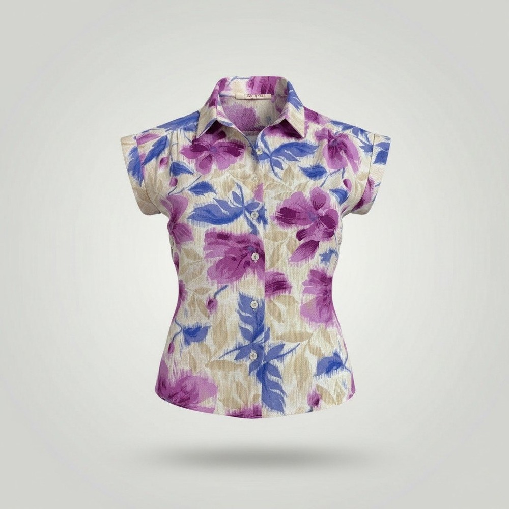 Mr. Mort Blouse Women Vintage Purple Floral ILGWU Button Up Vintage Rockabilly